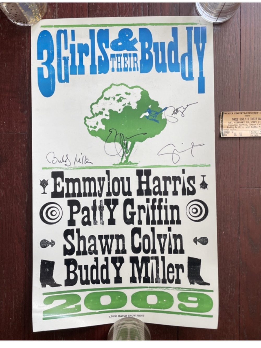 SIGNED - 3 Girls & Their Buddy ~ 2008 HATCH SHOW PRINT POSTER w/ ticket stub